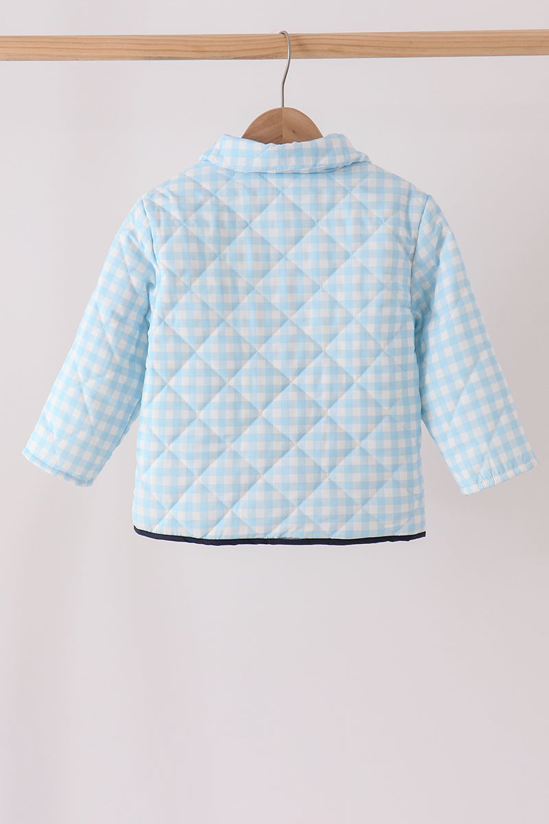 Girls Blue Gingham Quilted Puff Jacket
