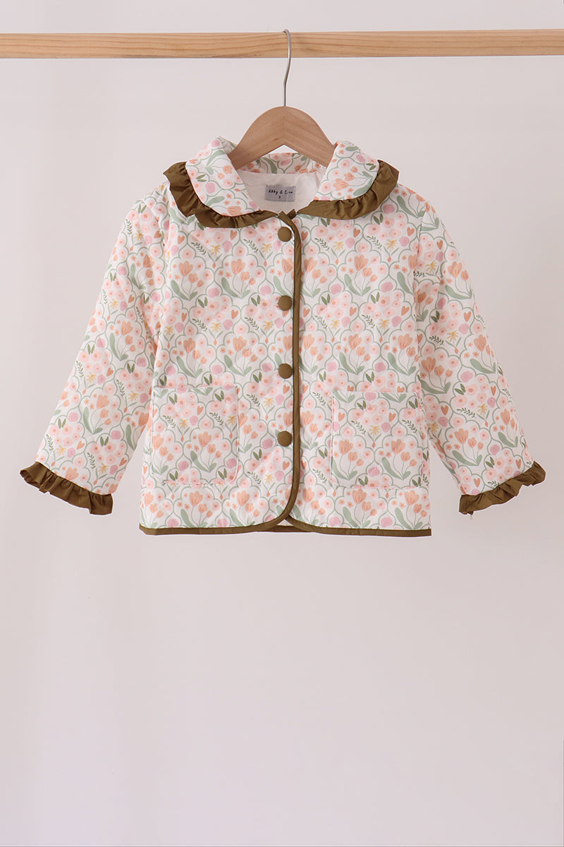 Girls’ Sage Floral Ruffle Jacket