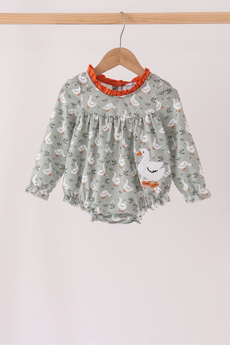 Baby Girl Grey Goose Applique Ruffle Bubble
