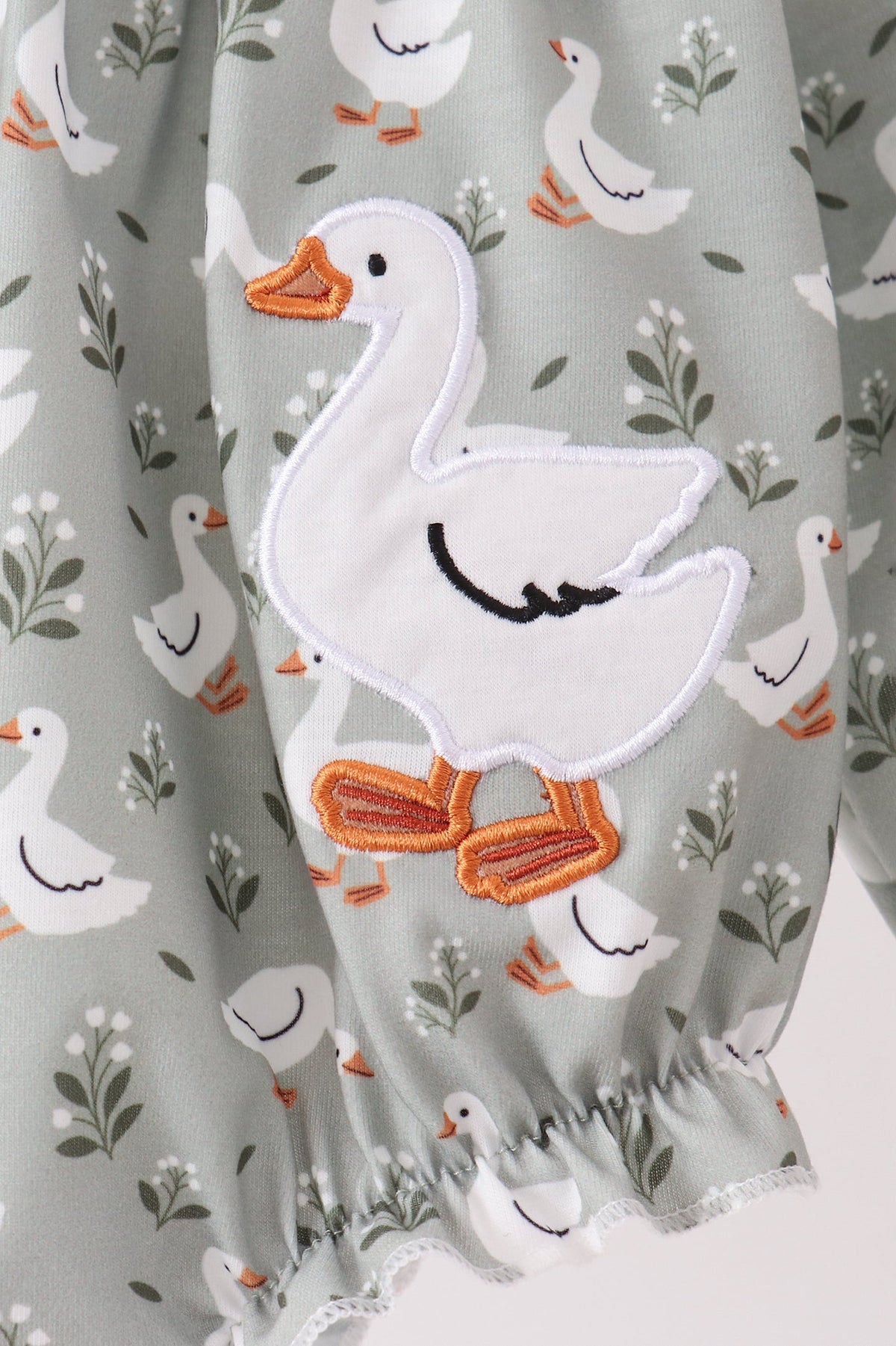 Baby Girl Grey Goose Applique Ruffle Bubble