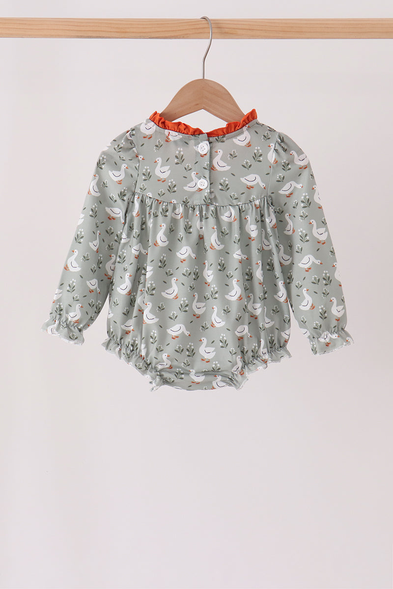 Baby Girl Grey Goose Applique Ruffle Bubble