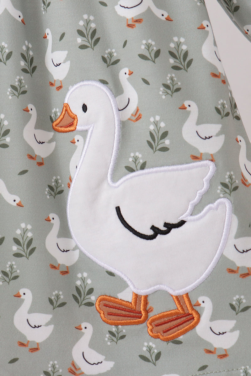 Girls Grey Goose Applique Ruffle Dress