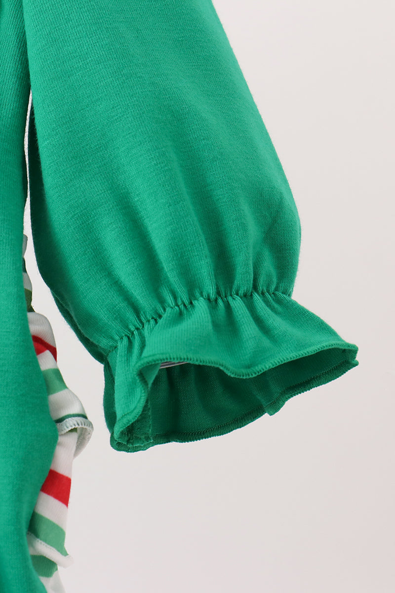 Baby Girl Green Christmas Tree Bow Applique Ruffle Bubble