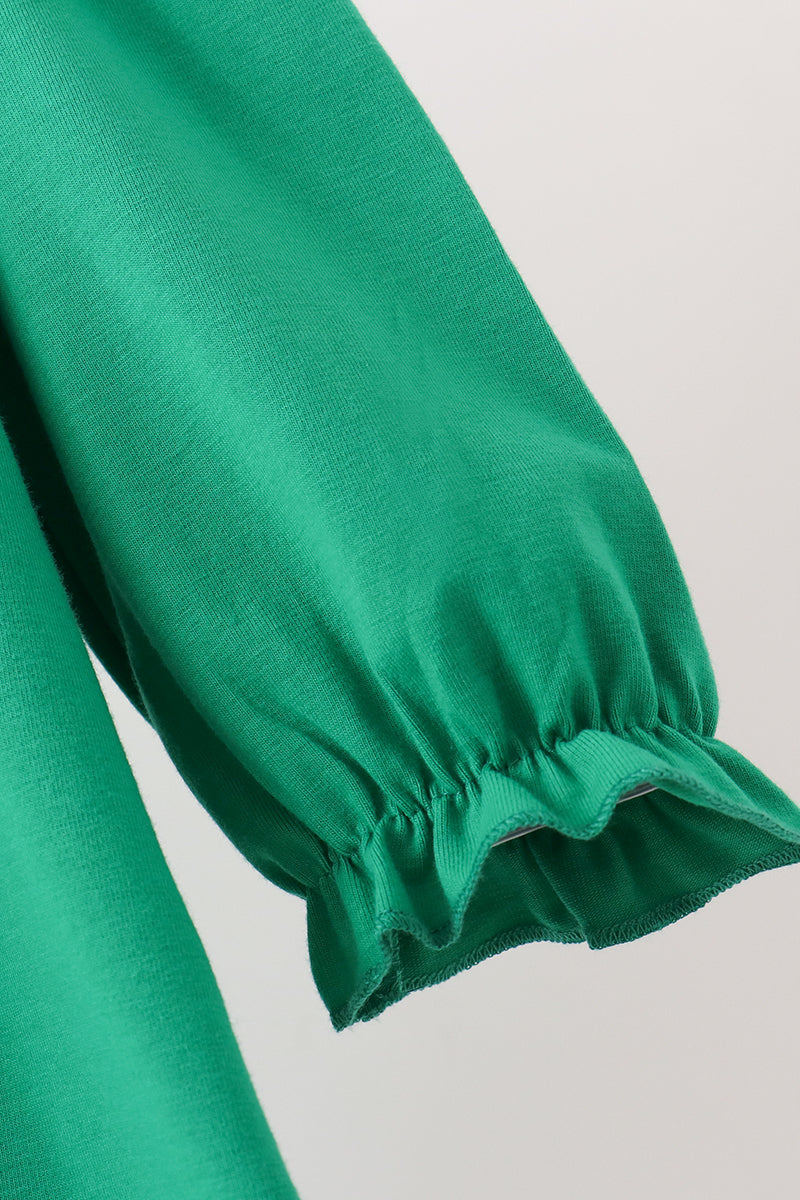 Girls Green Christmas Tree Bow Applique Dress