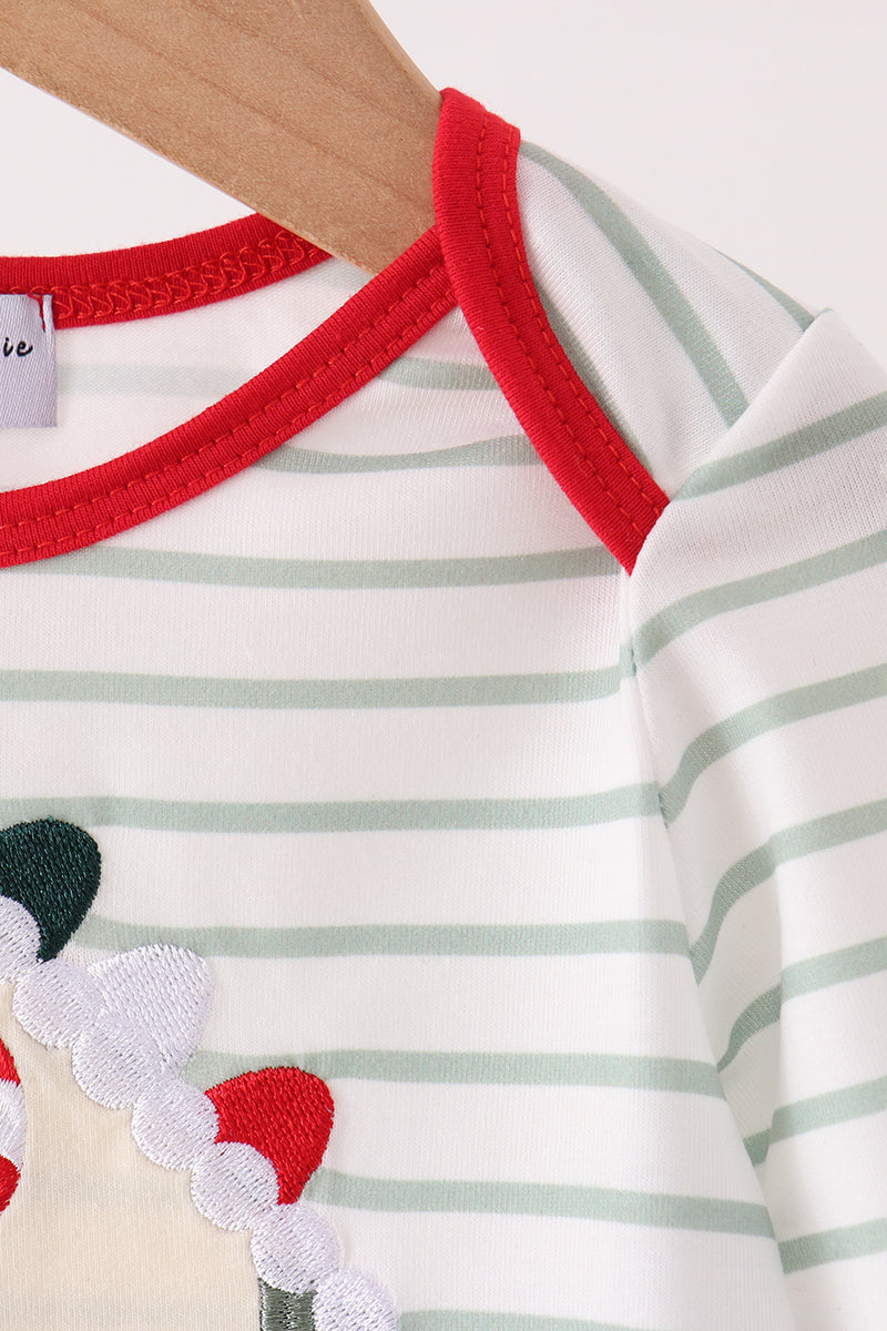 Baby Girl Red Gingerbread House Applique Stripe Ruffle Romper