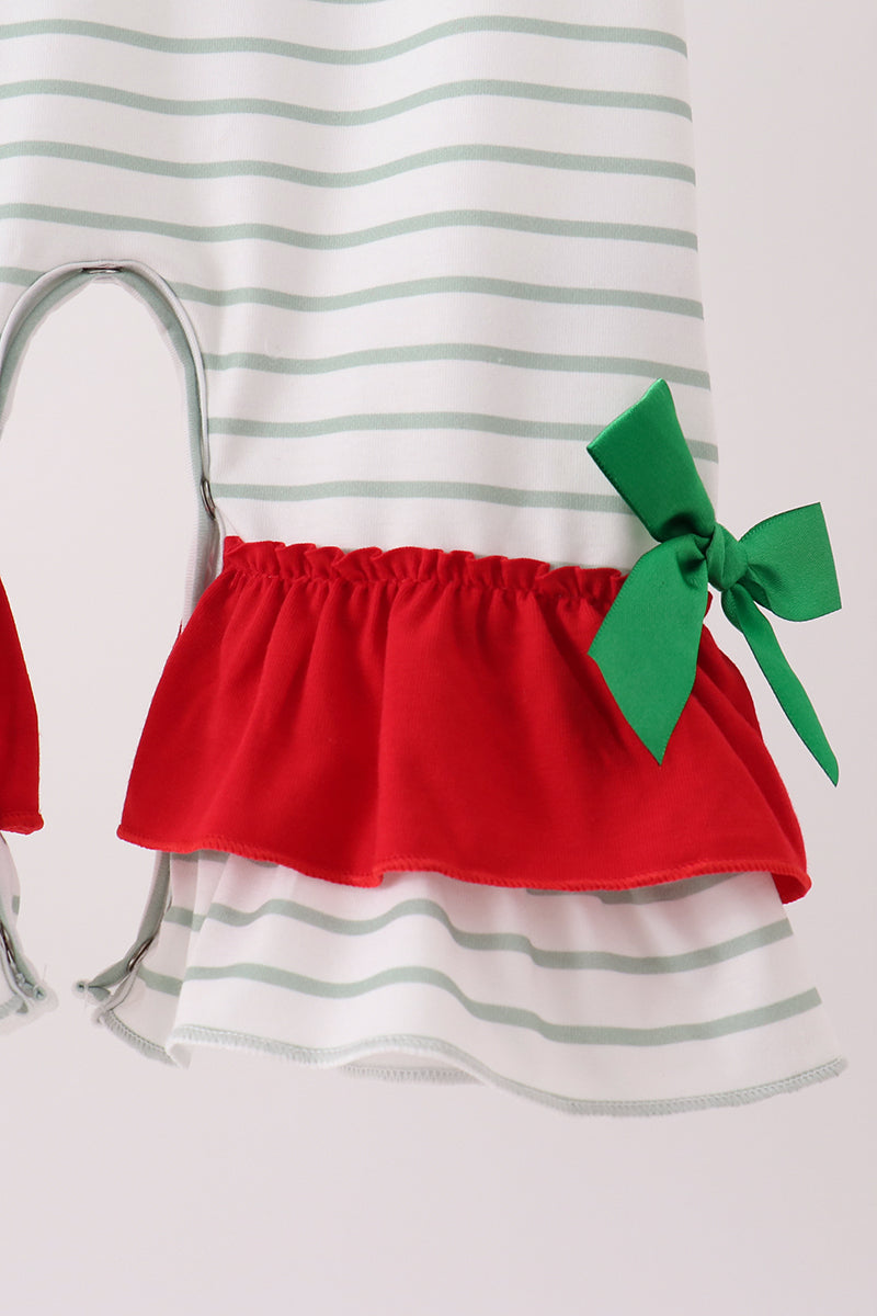 Baby Girl Red Gingerbread House Applique Stripe Ruffle Romper