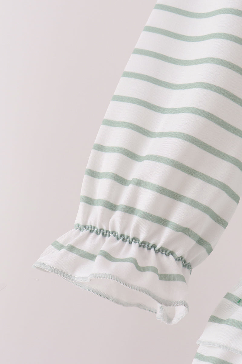 Red Gingerbread House Applique Stripe Ruffle Pants Set