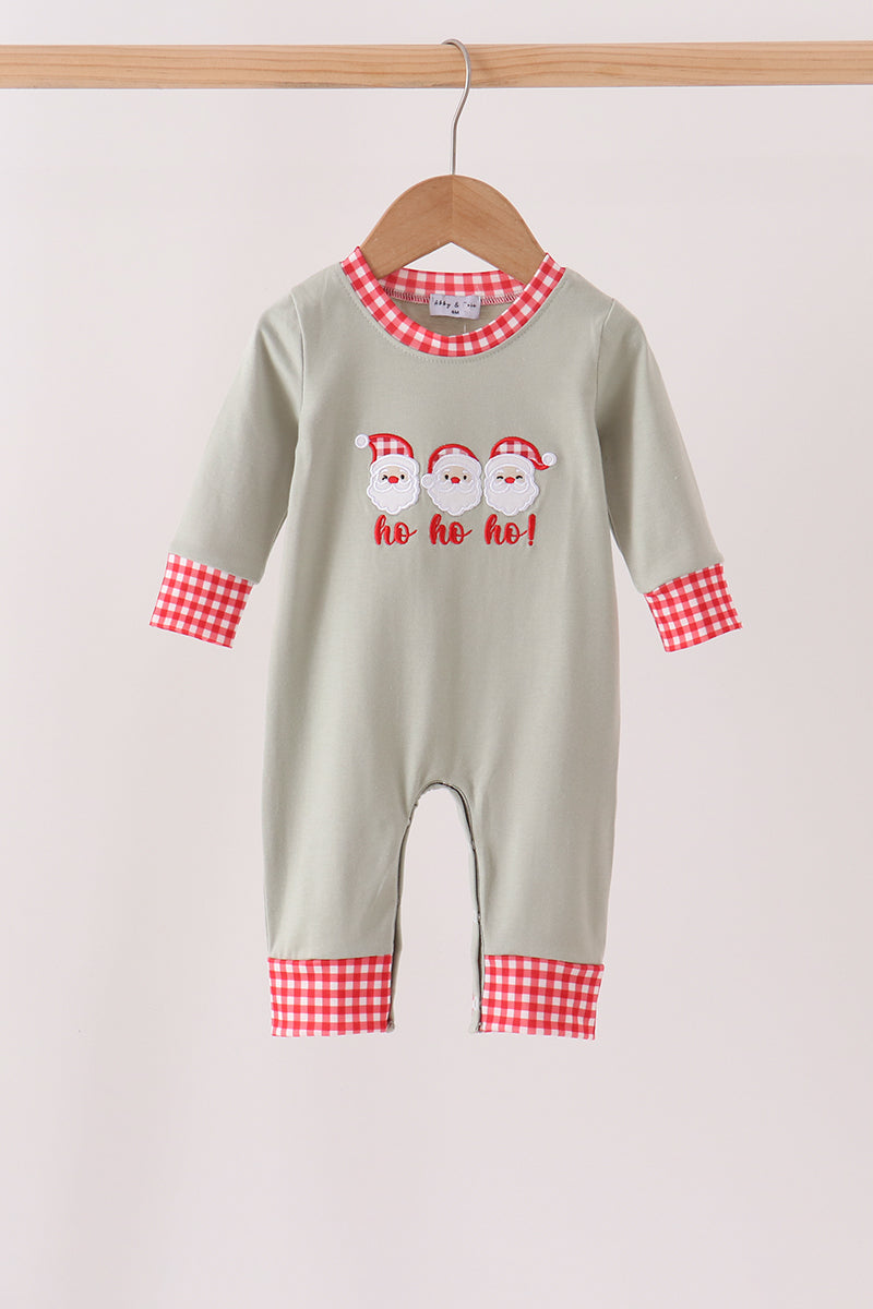 Baby Boy Sage Santa Applique Gingham Romper