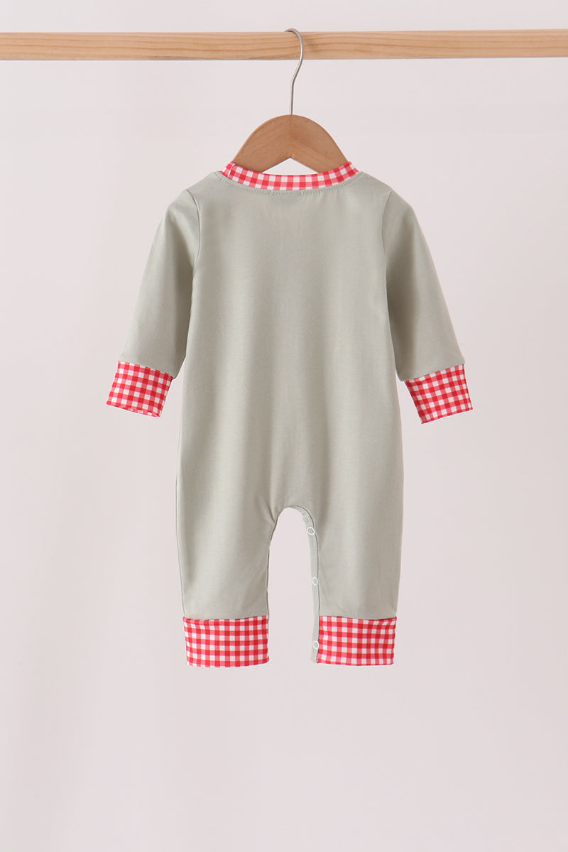 Baby Boy Sage Santa Applique Gingham Romper