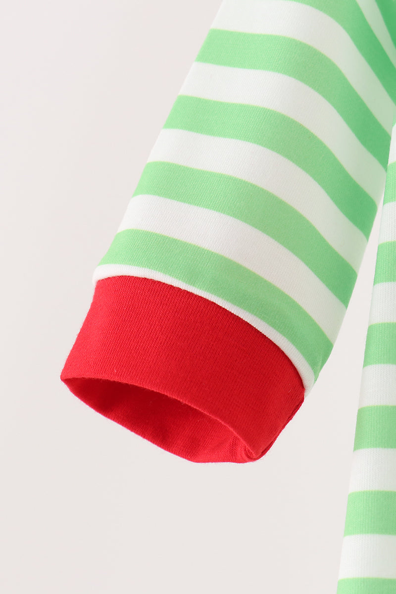 Green Grinch Embroidery Stripe Romper for Baby Boys