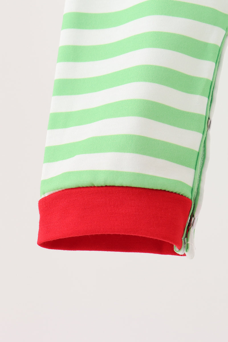 Green Grinch Embroidery Stripe Romper for Baby Boys