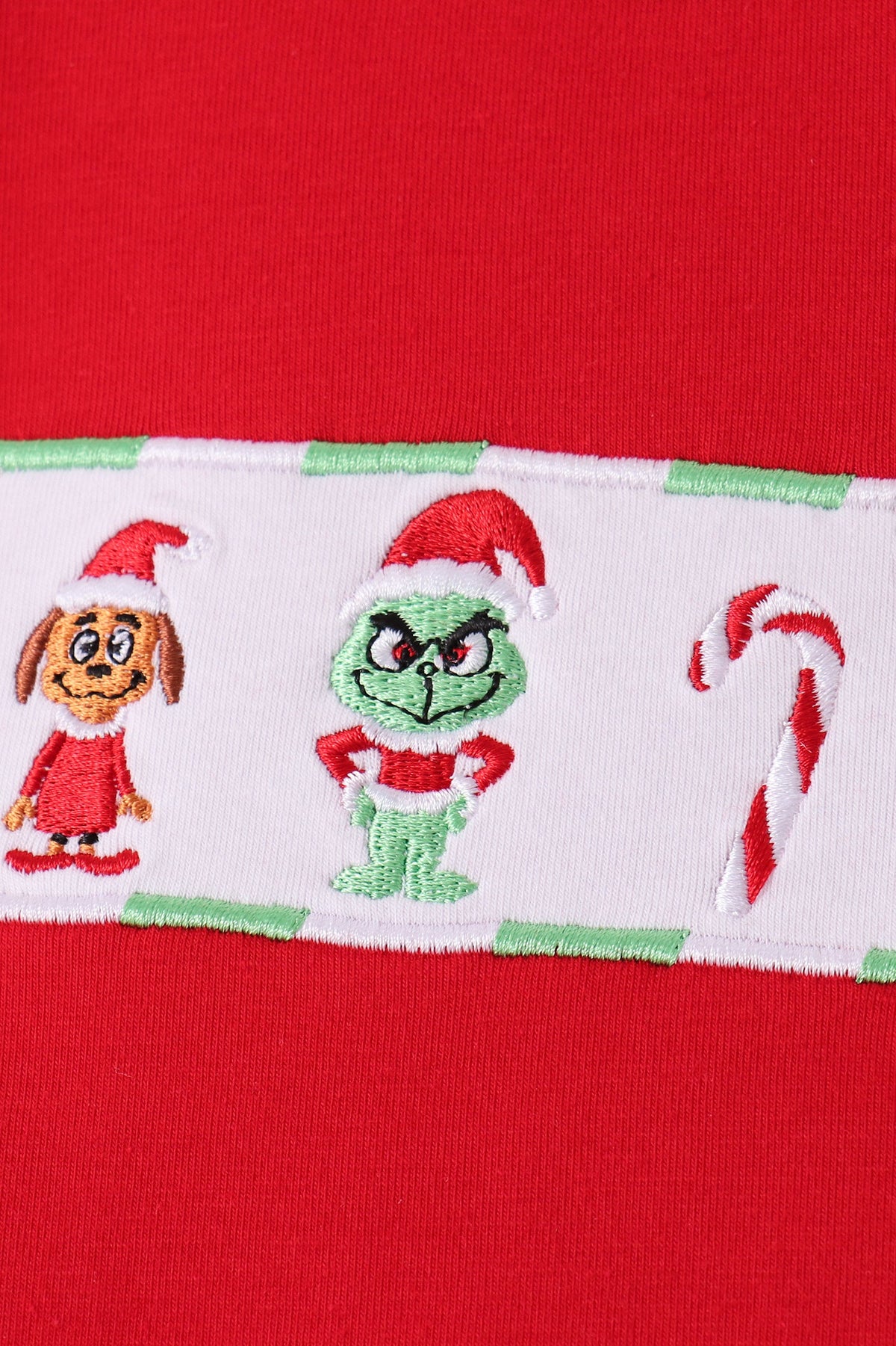 Boys Red Grinch Embroidery Stripe Pants Set
