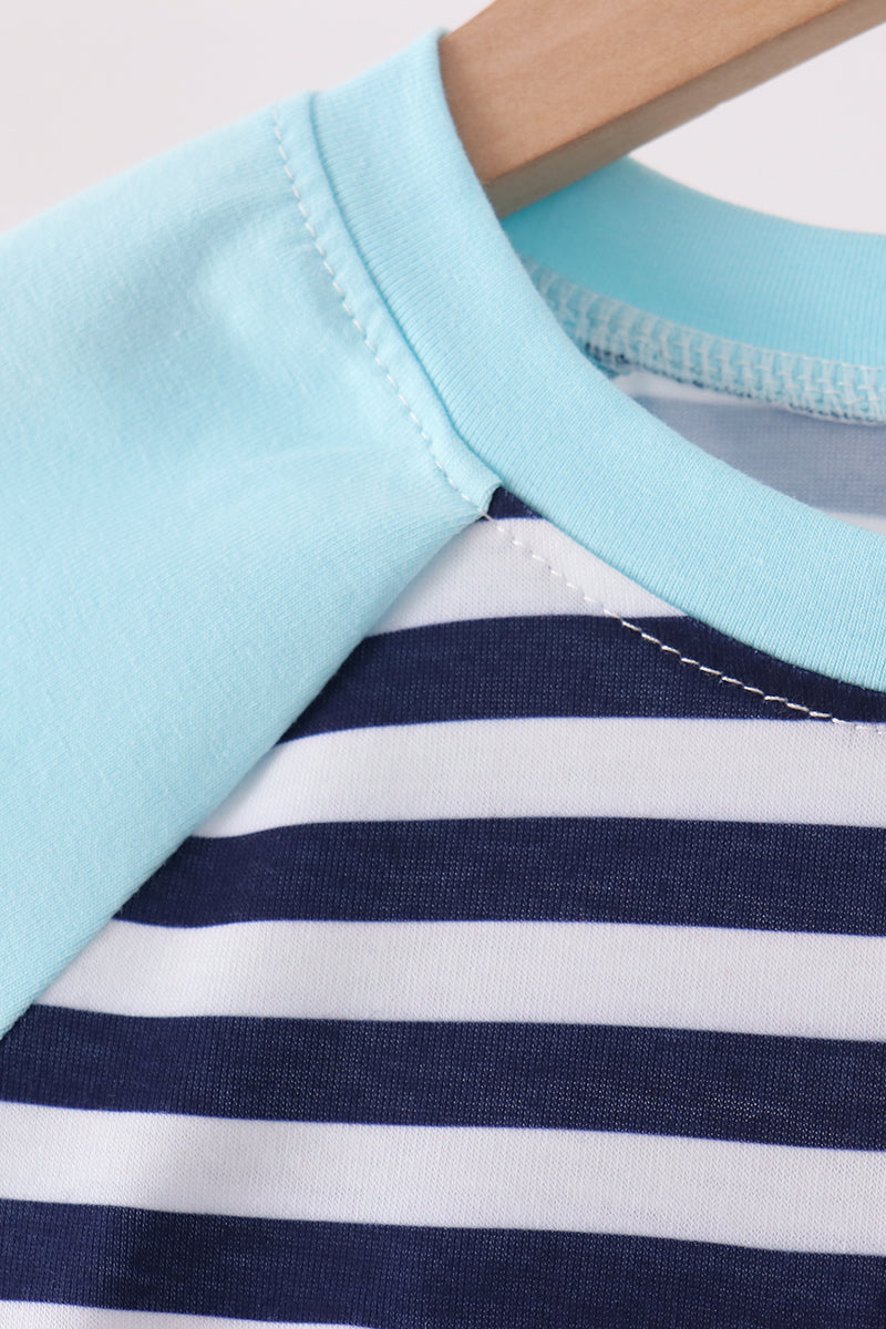 Boys’ Blue Train Embroidery Stripe Top