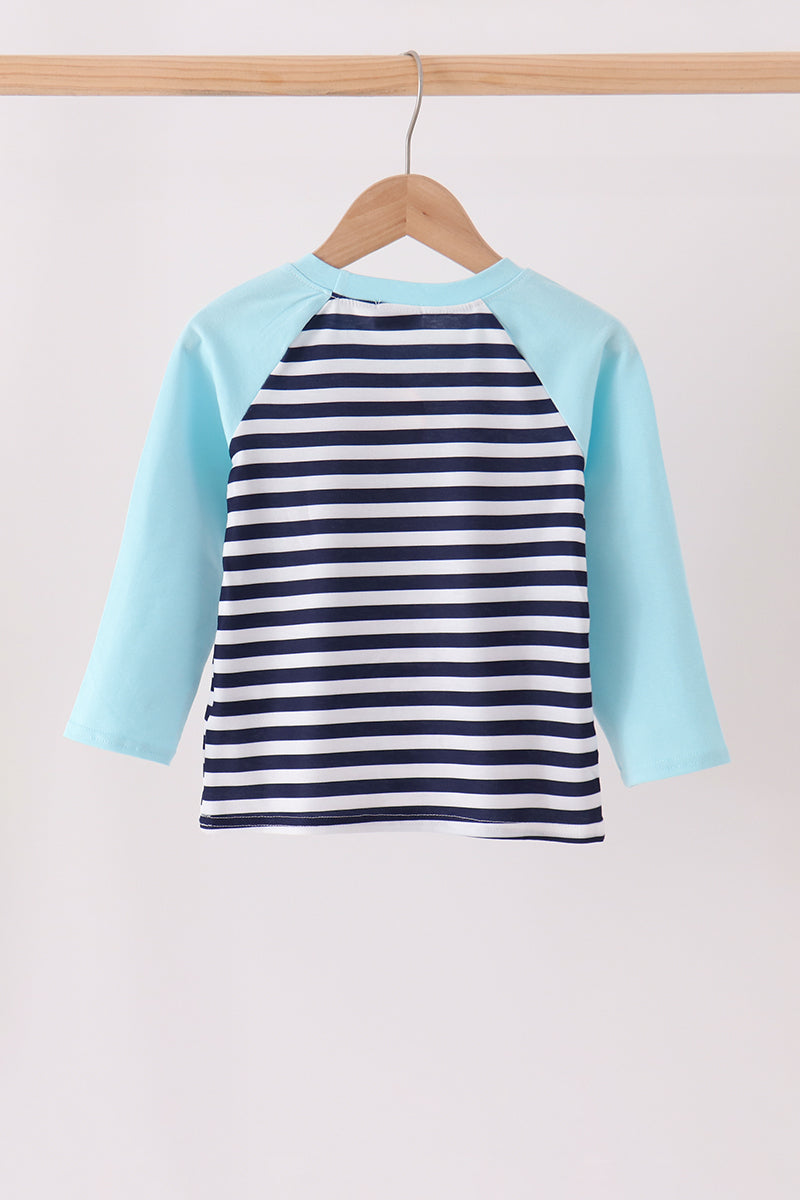 Boys’ Blue Train Embroidery Stripe Top