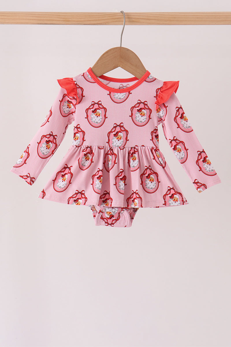 Baby Girl Pink Santa Claus Bamboo Ruffle Bubble