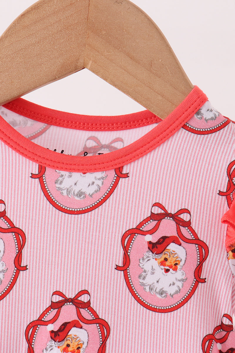 Baby Girl Pink Santa Claus Bamboo Ruffle Bubble