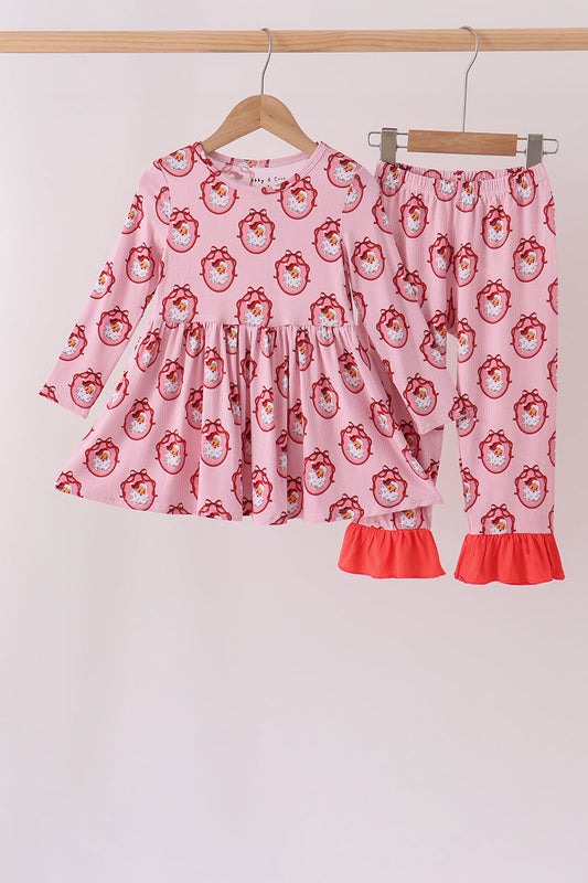 Girls Pink Santa Claus Bamboo Pants Set