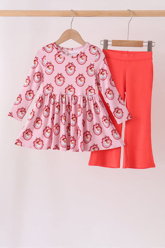 Girls Pink Santa Claus Bamboo Pants Set
