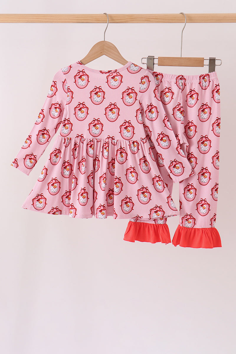 Girls Pink Santa Claus Bamboo Pants Set