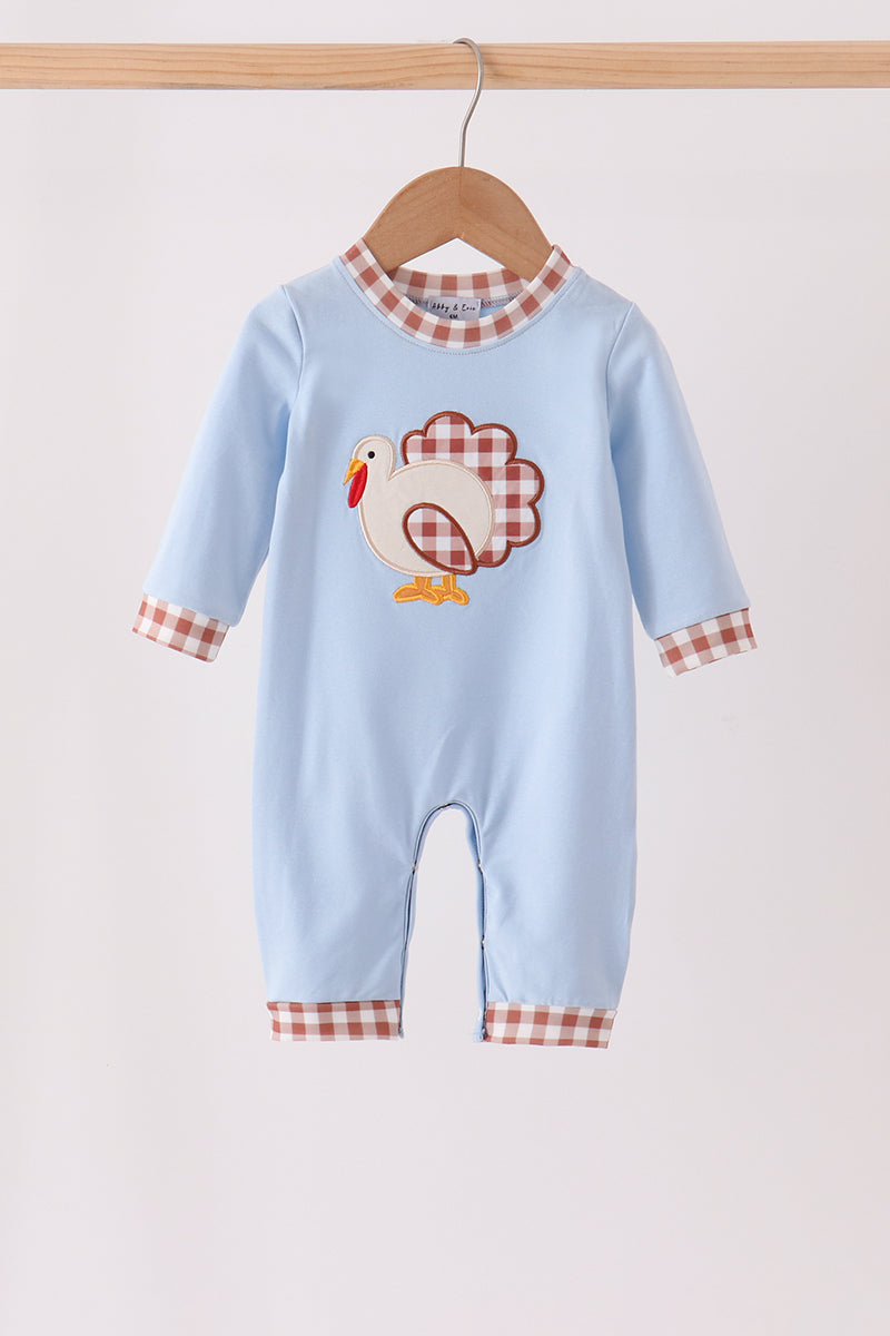 Baby Boy Blue Turkey Applique Romper