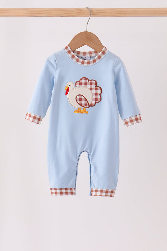 Baby Boy Blue Turkey Applique Romper