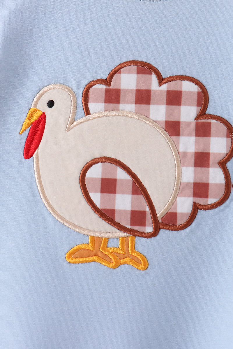 Baby Boy Blue Turkey Applique Romper