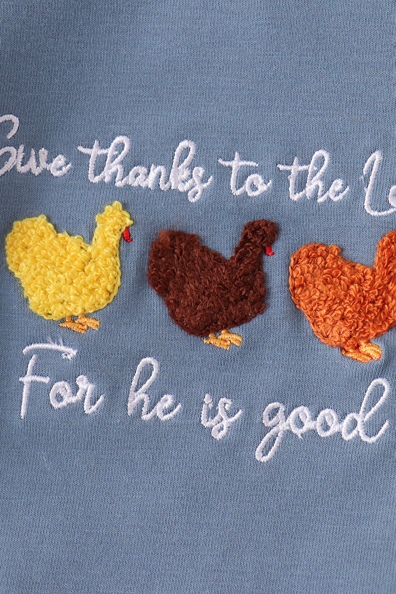 Baby Girl Teal Turkey French Knot Ruffle Bubble