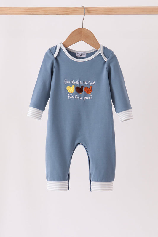 Baby Boys Teal turkey french knot romper