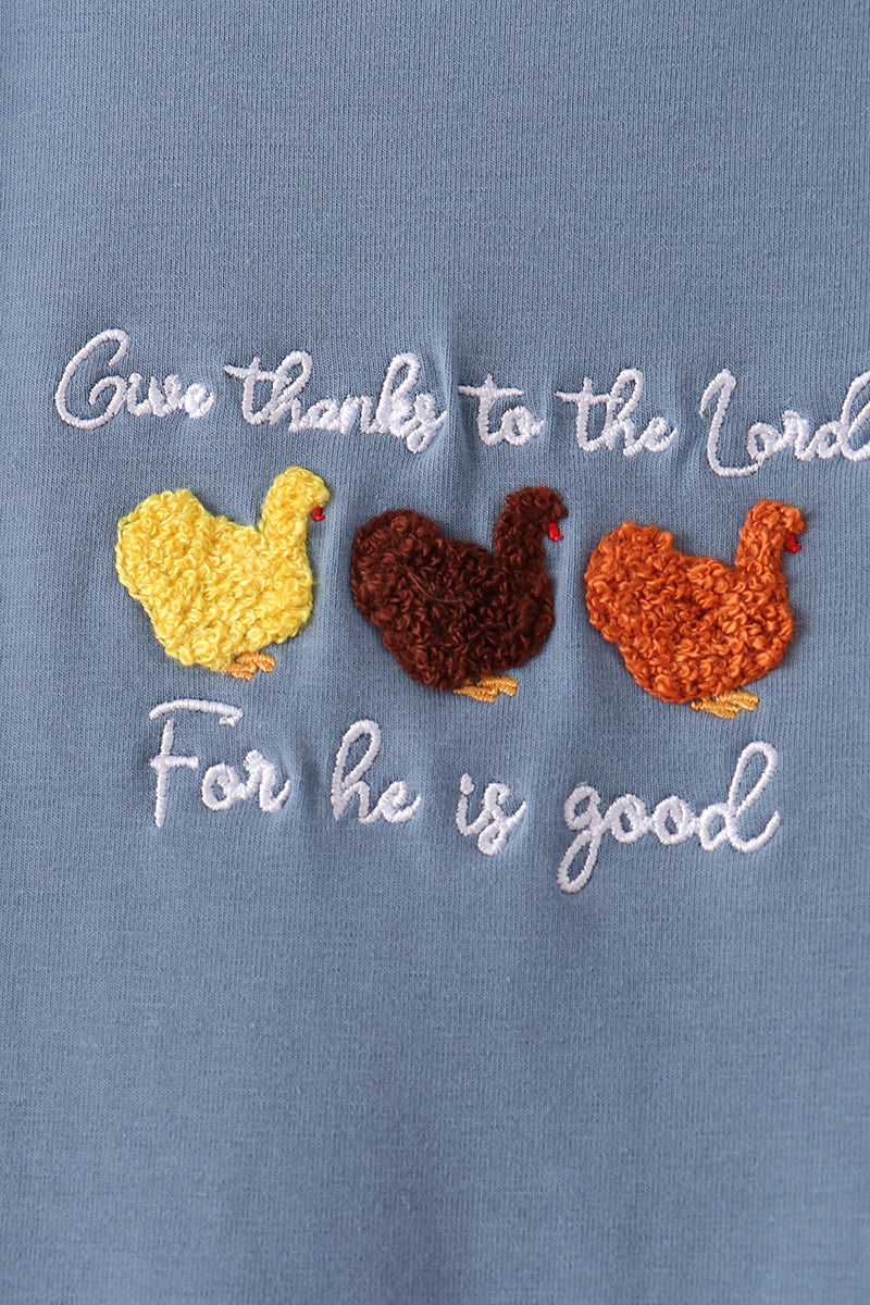 Baby Boys Teal turkey french knot romper
