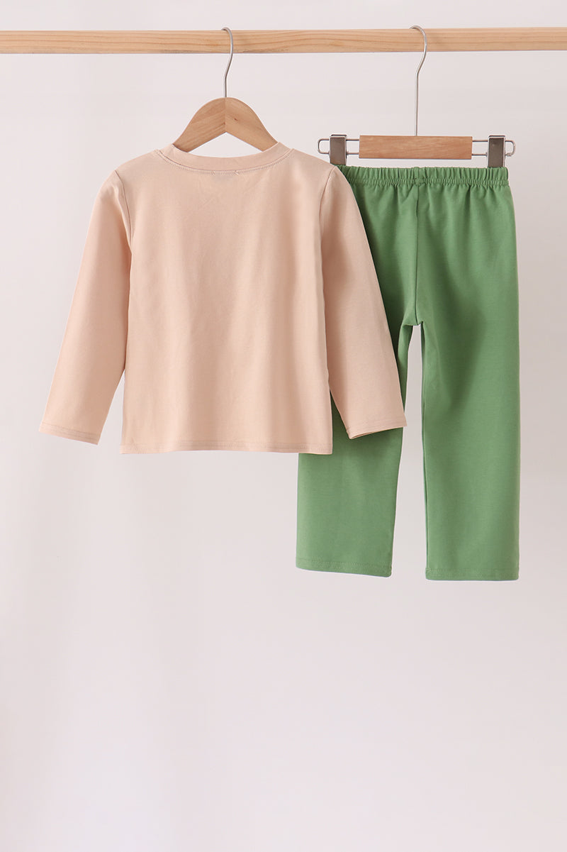 Boys Green pumpkin turkey pants set