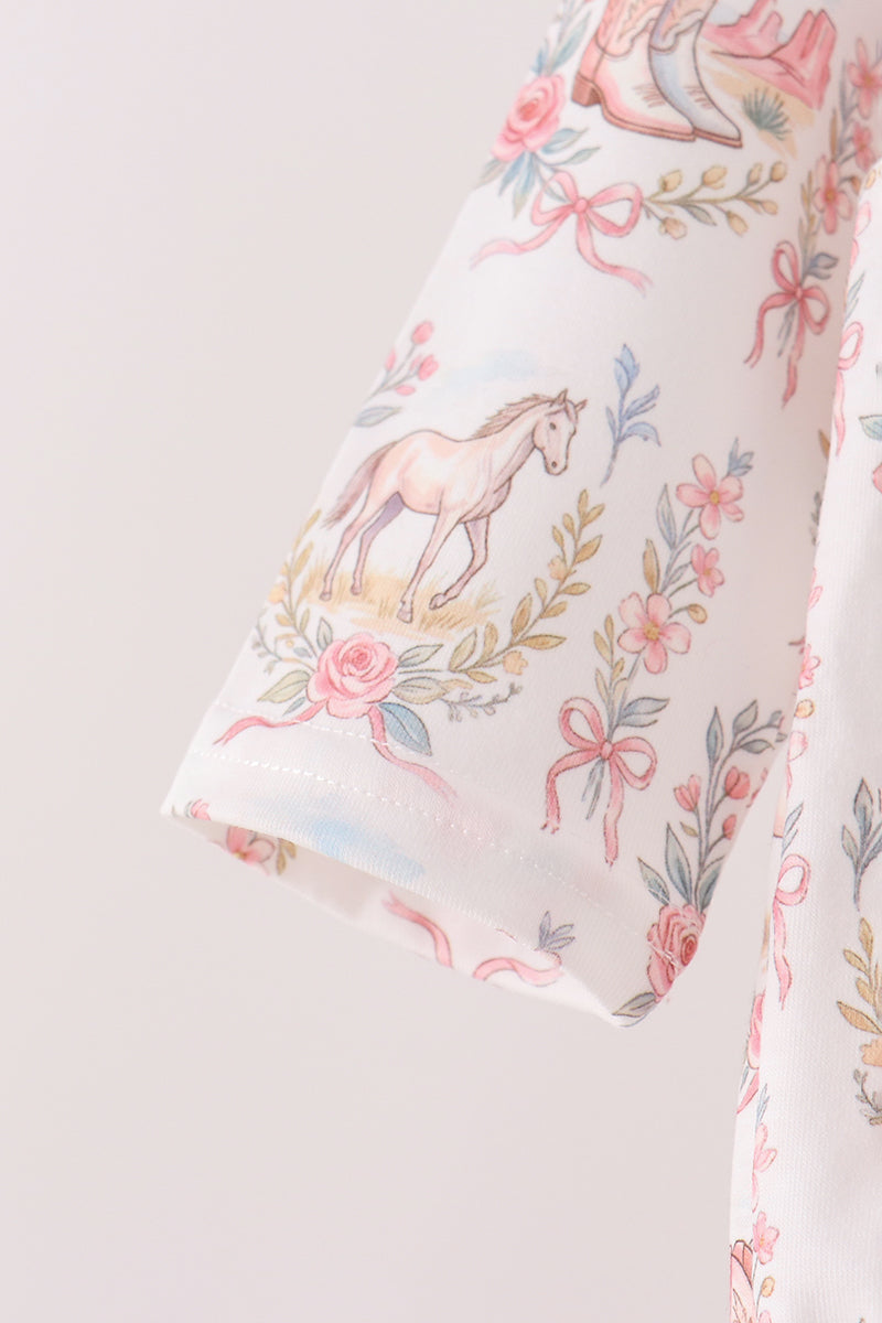 Baby Girl Pink Horse Lover Ruffle Bubble