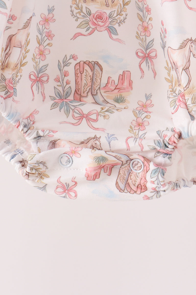 Baby Girl Pink Horse Lover Ruffle Bubble