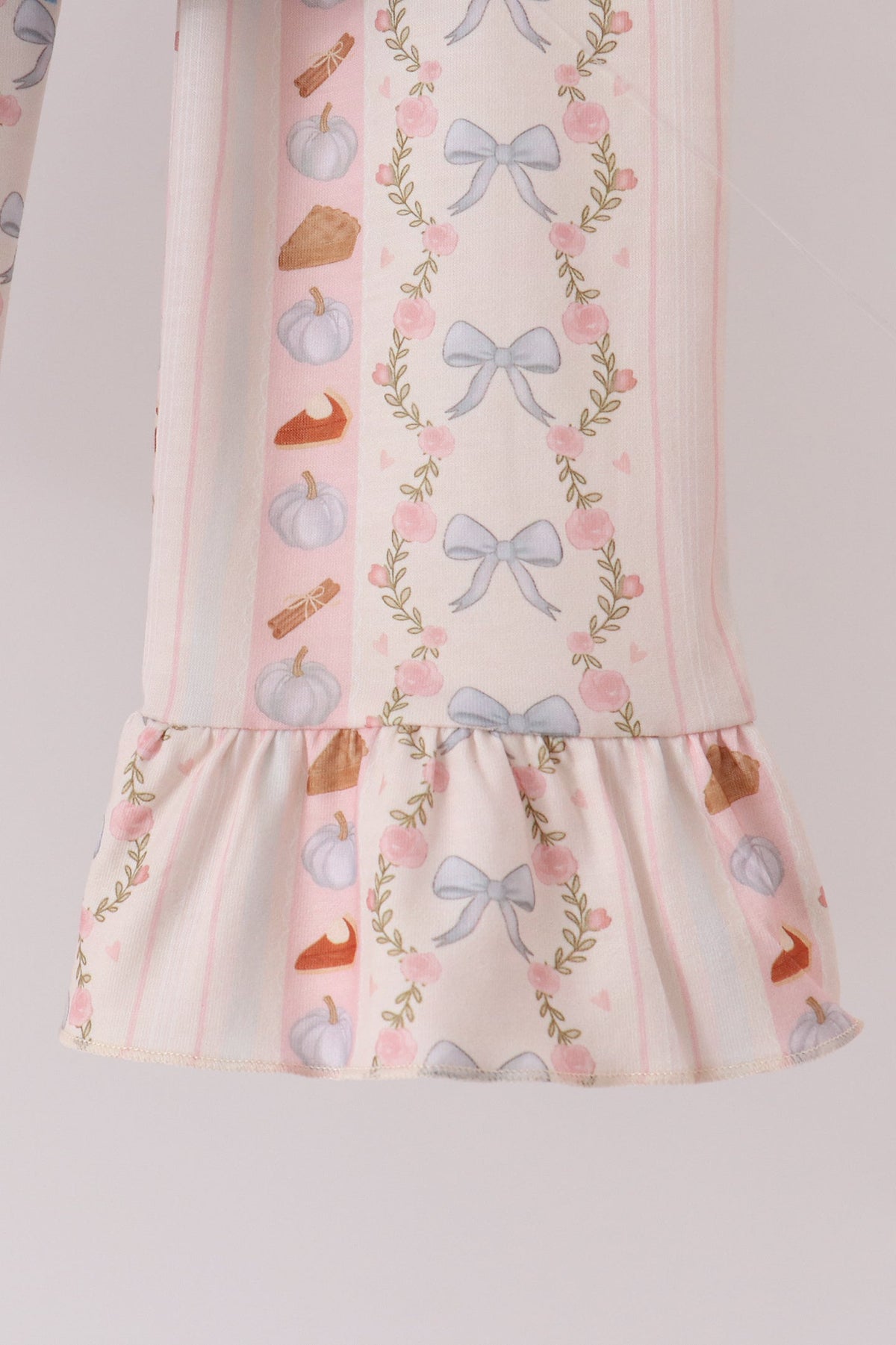 Girls Pumpkin Pie Bow Embroidery Ruffle Flare Pants Set