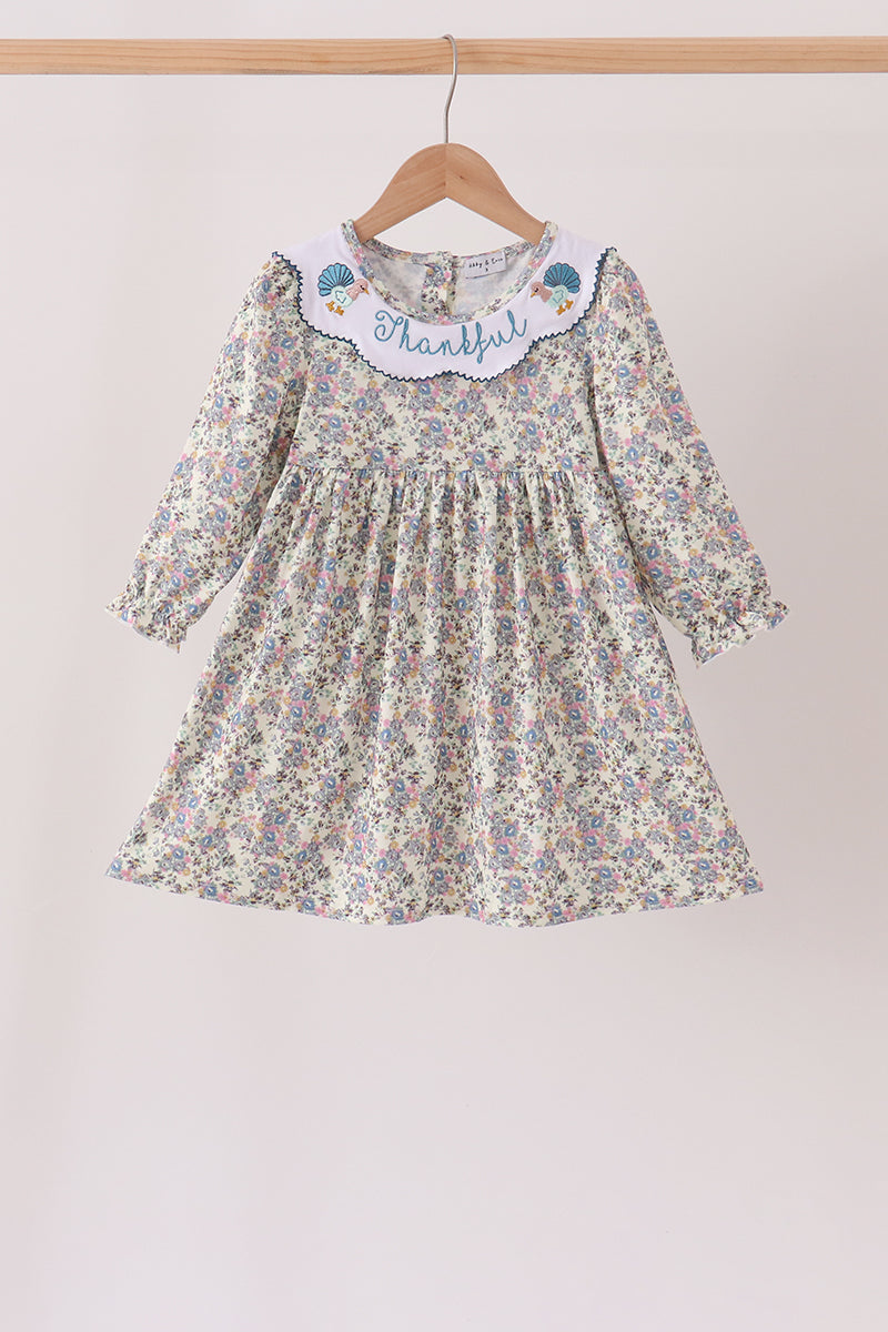 Girls Blue Turkey Embroidery Dress
