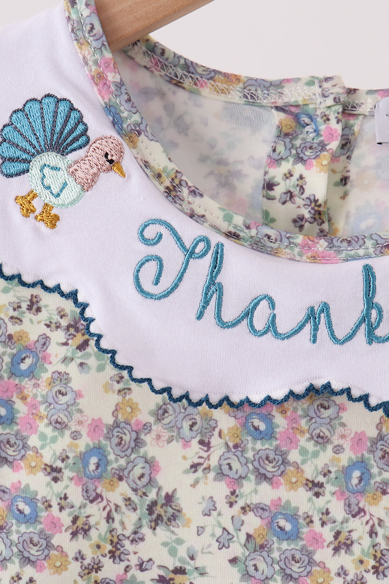 Girls Blue Turkey Embroidery Dress