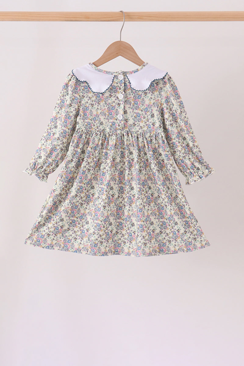 Girls Blue Turkey Embroidery Dress