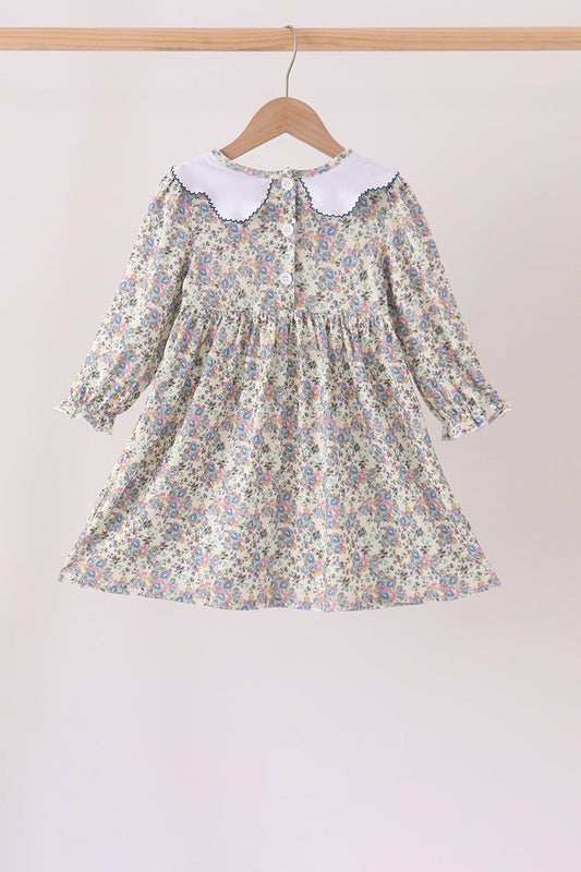 Girls Blue Turkey Embroidery Dress