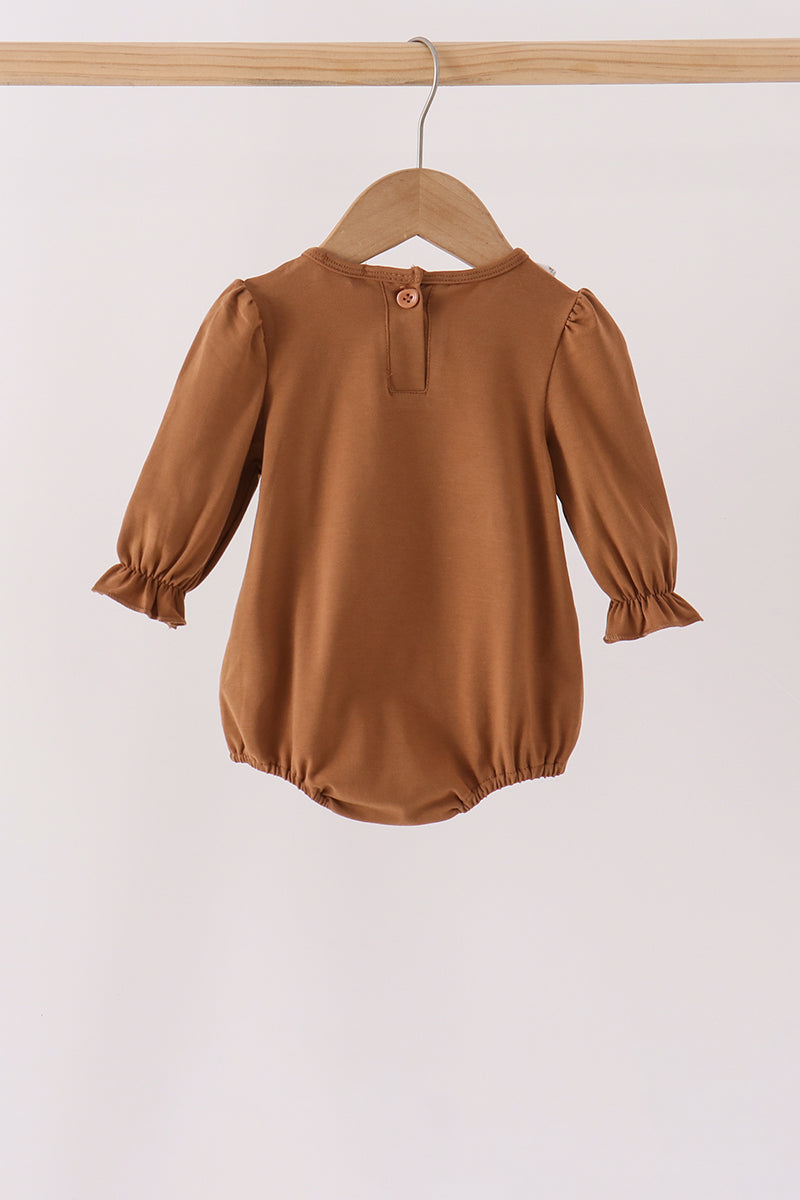 Baby Girl Brown Howdy Y’ALL Western Embroidery Ruffle Bubble