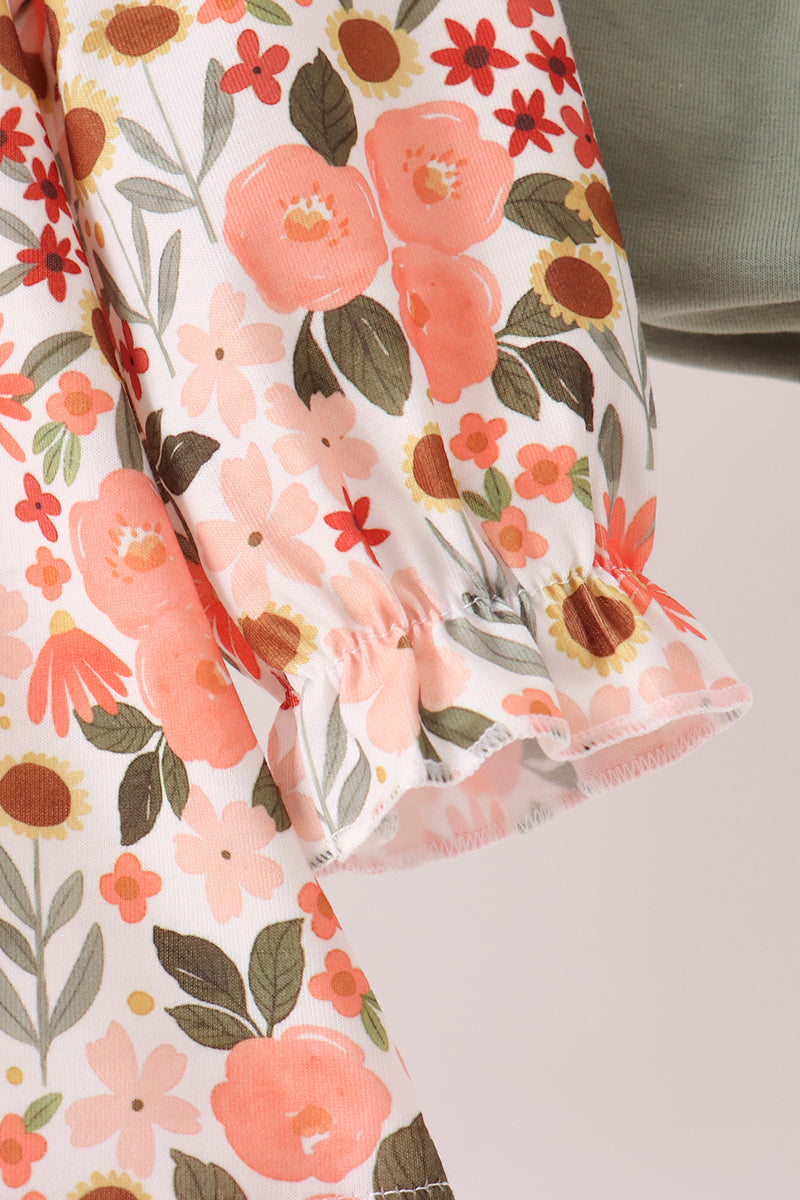 Baby Toddler Fall Green Floral Bow Bloomer Set