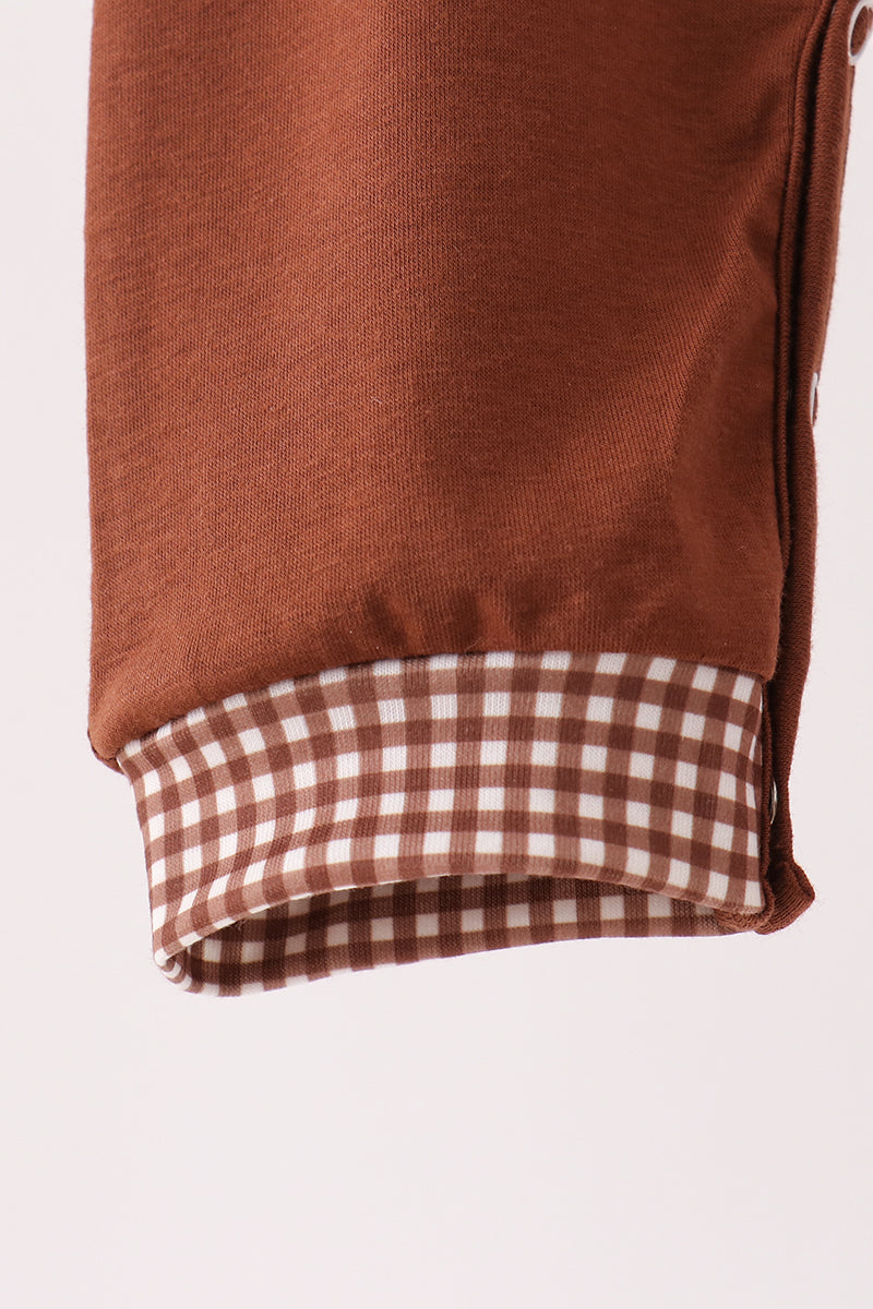 Brown Turkey Embroidery Romper for Baby Boys