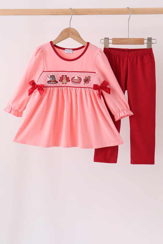 Girls Pink Turkey Embroidery Pants Set