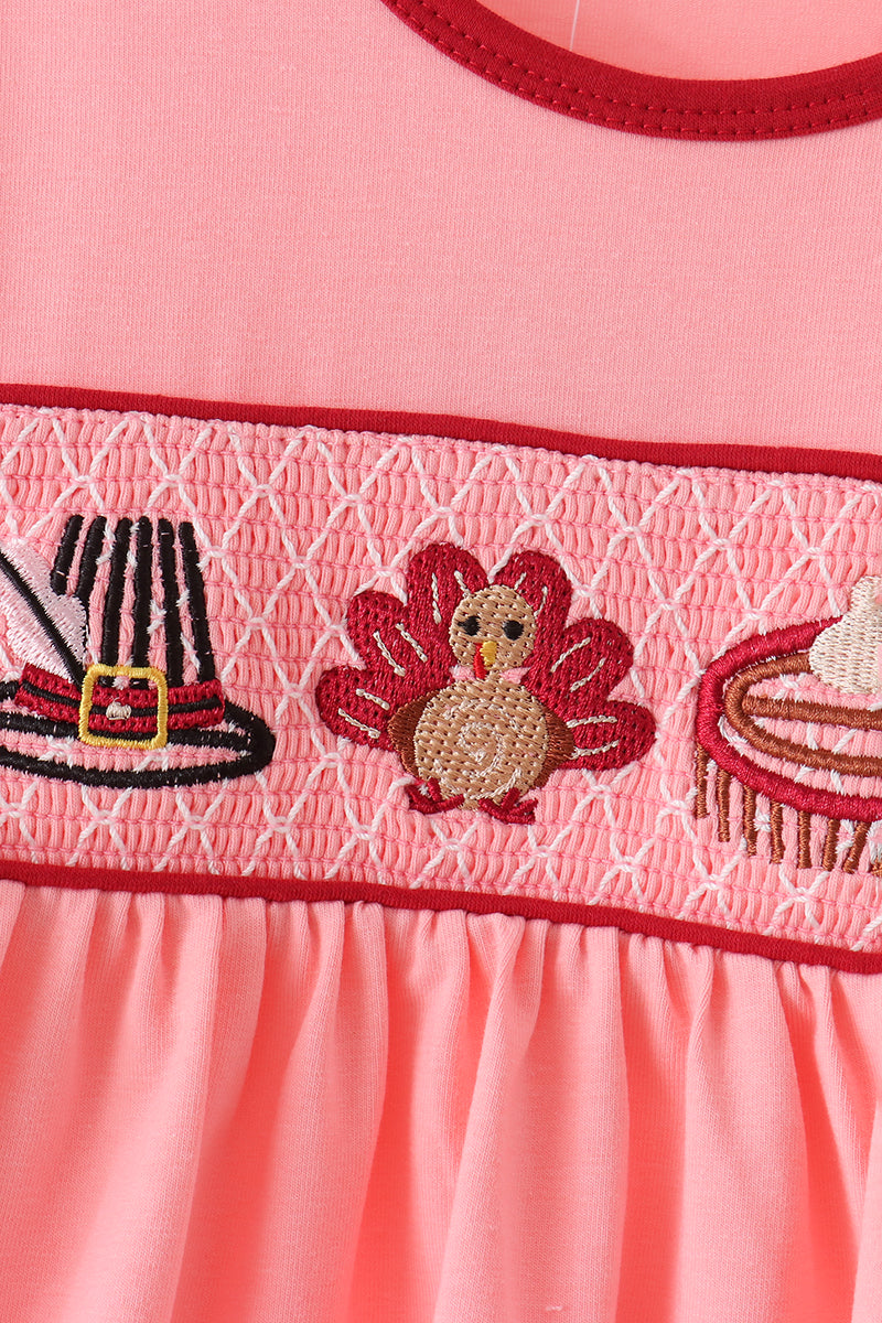 Girls Pink Turkey Embroidery Pants Set