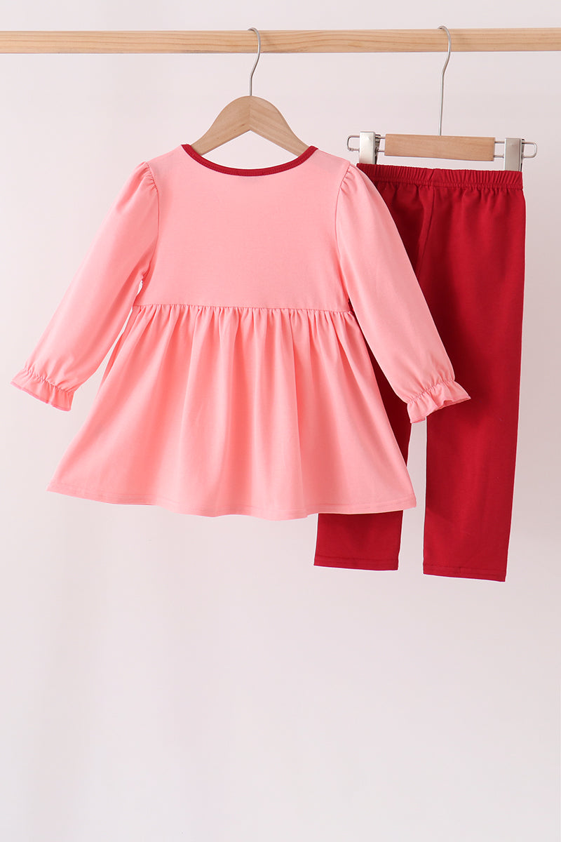 Girls Pink Turkey Embroidery Pants Set