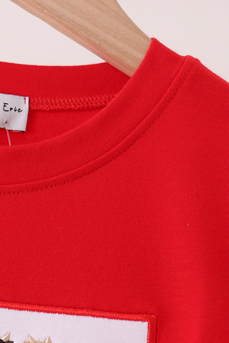 Boys Red Cow Long Sleeve Embroidery Top