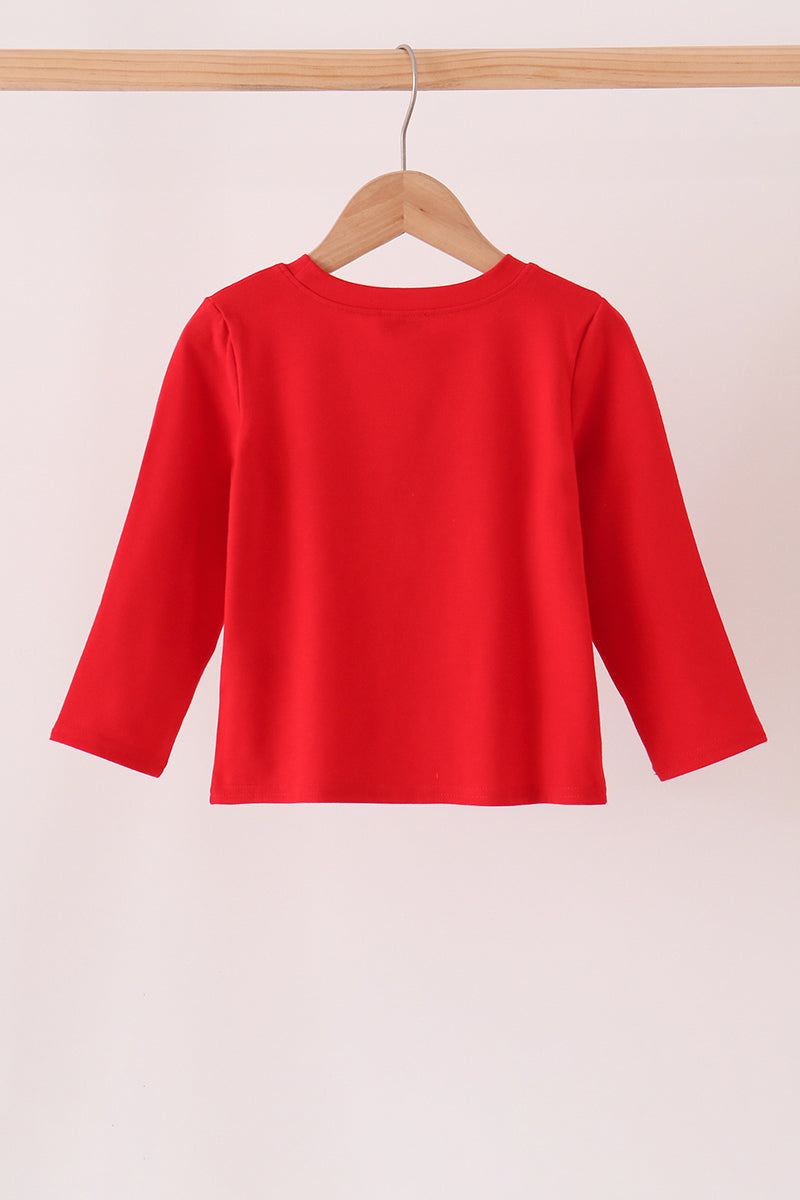 Boys Red Cow Long Sleeve Embroidery Top
