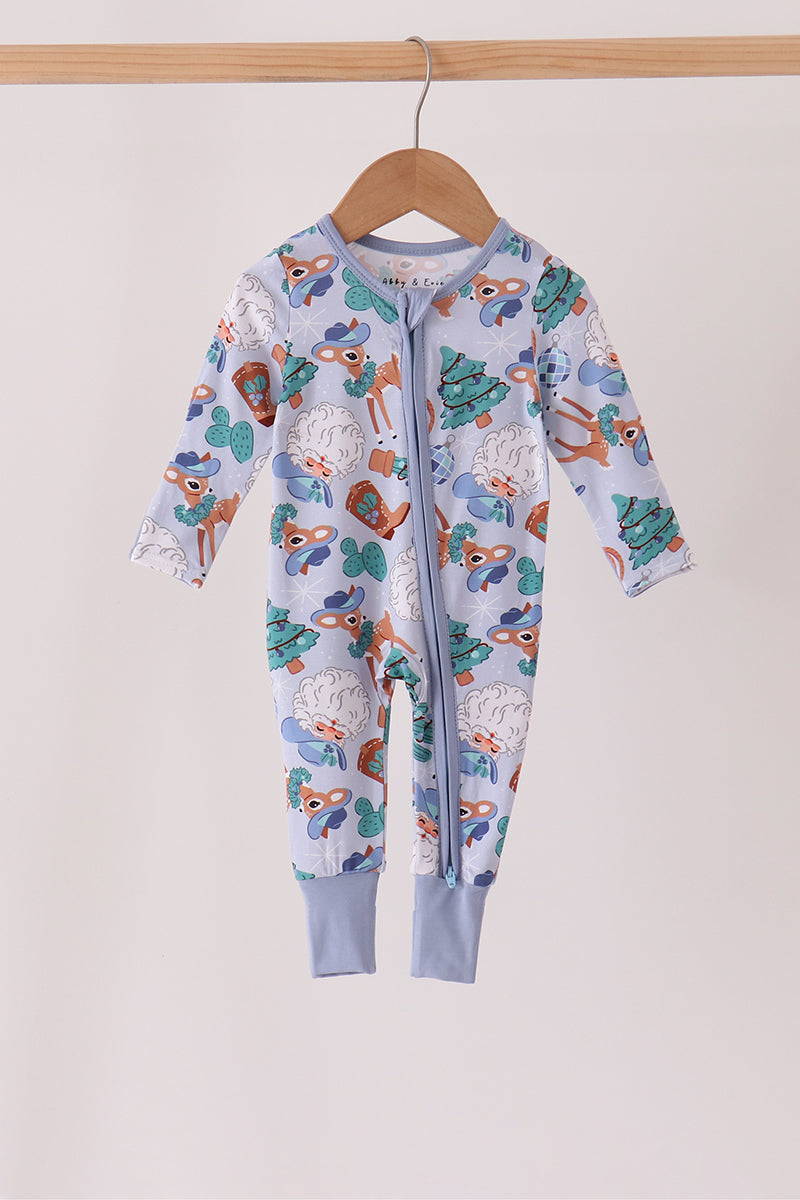 Blue Cowboy Santa Bamboo Romper