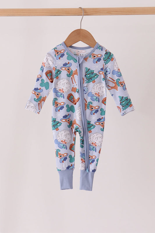 Blue Cowboy Santa Bamboo Romper