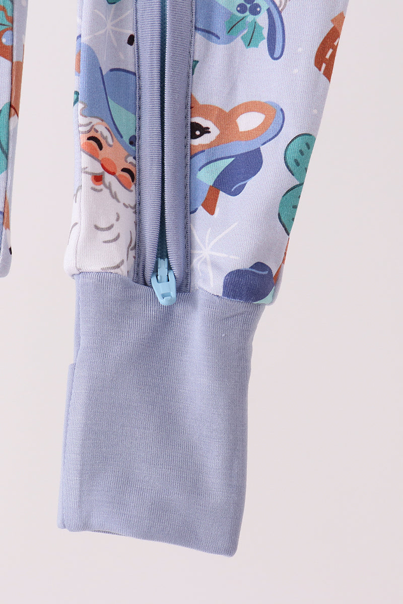 Blue Cowboy Santa Bamboo Romper
