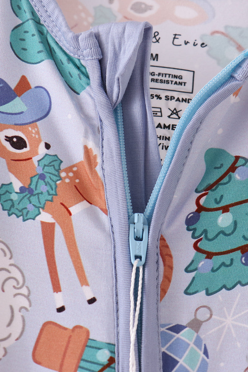 Blue Cowboy Santa Bamboo Romper