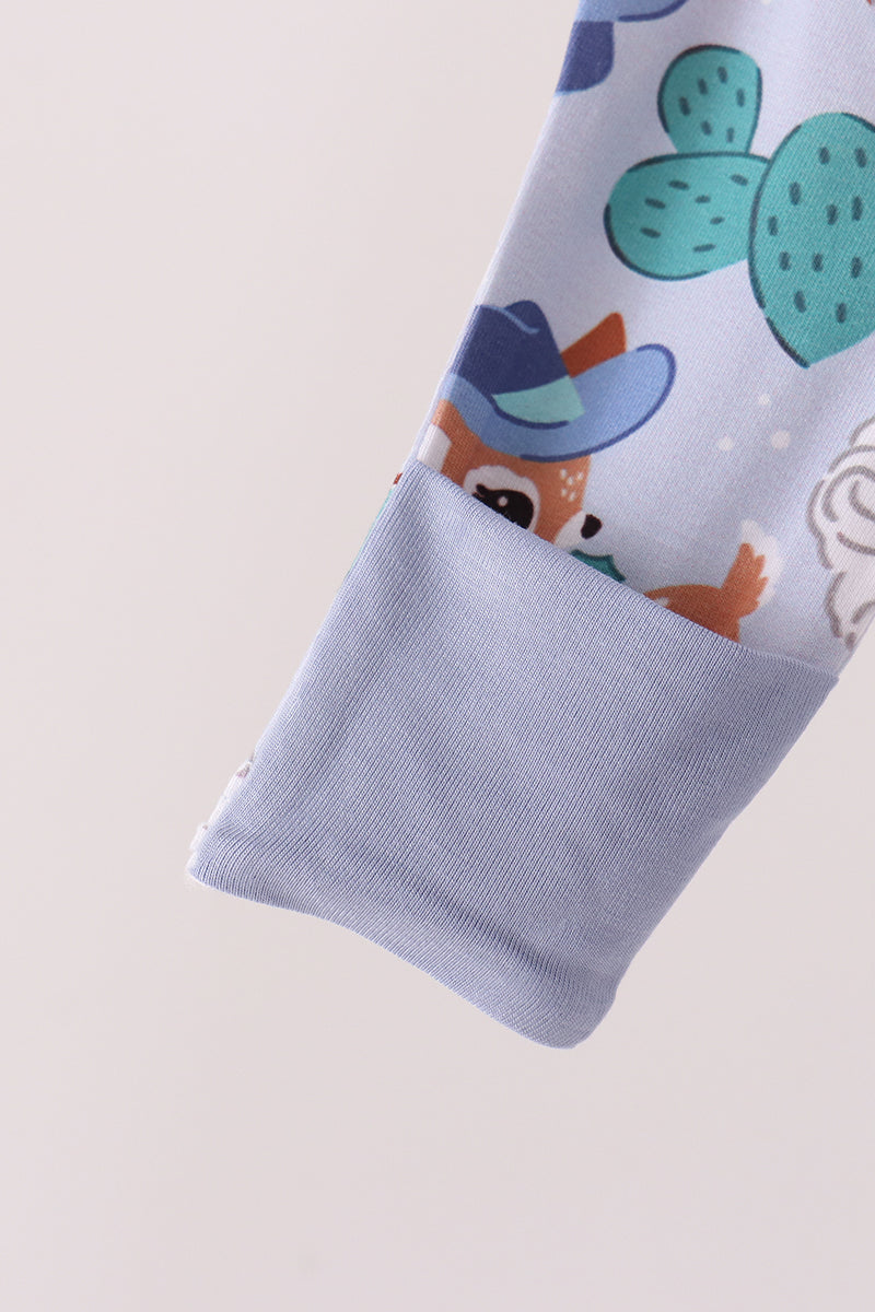 Blue Cowboy Santa Bamboo Romper
